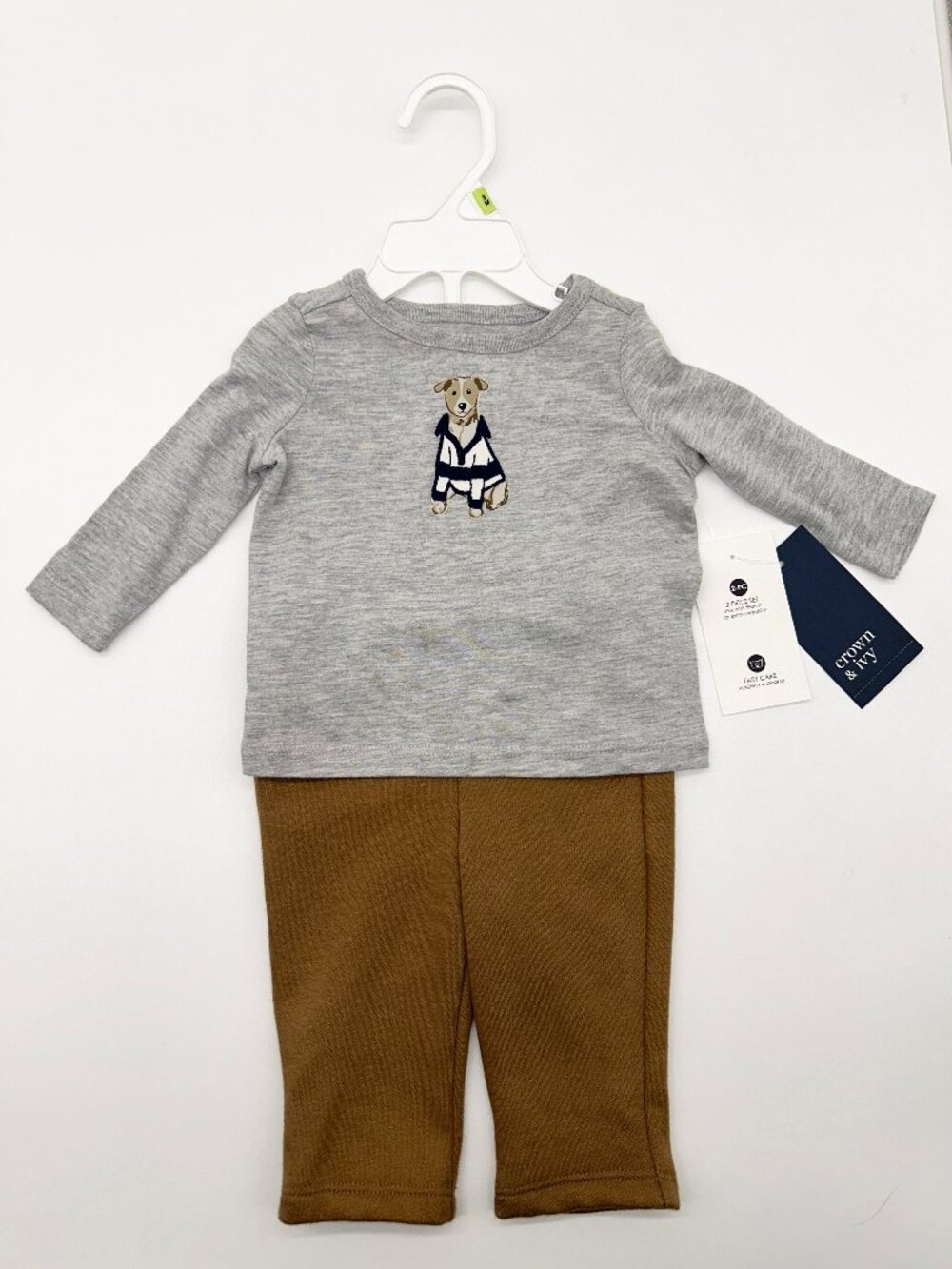 NWT Crown & Ivy Boys 3M 2pc Long Sleeve Embroidered  Set